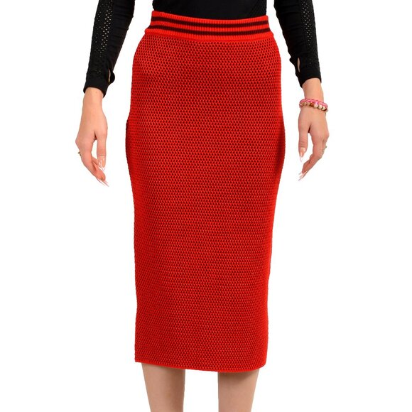 Scuderia Ferrari Women's Red Knit Pencil Midi Skirt US XS IT 38